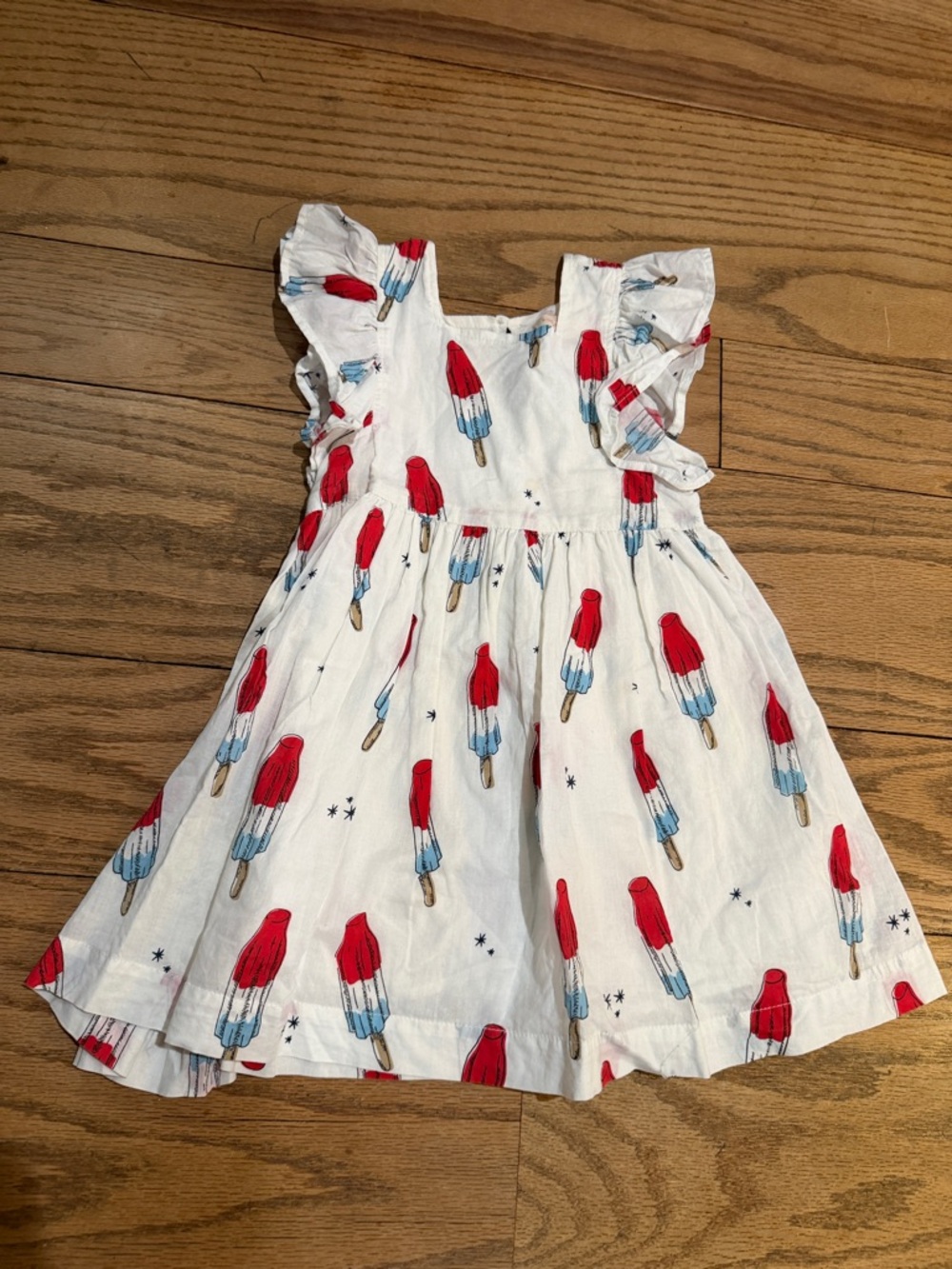Pink Chicken White Dress with Red & Blue Popsicle Print